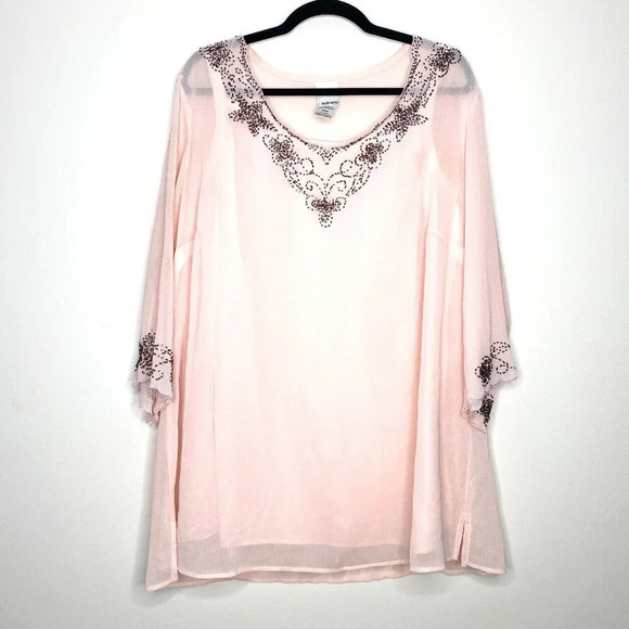Roaman's Tops - Women's Light Pink Embellished Tunic Top